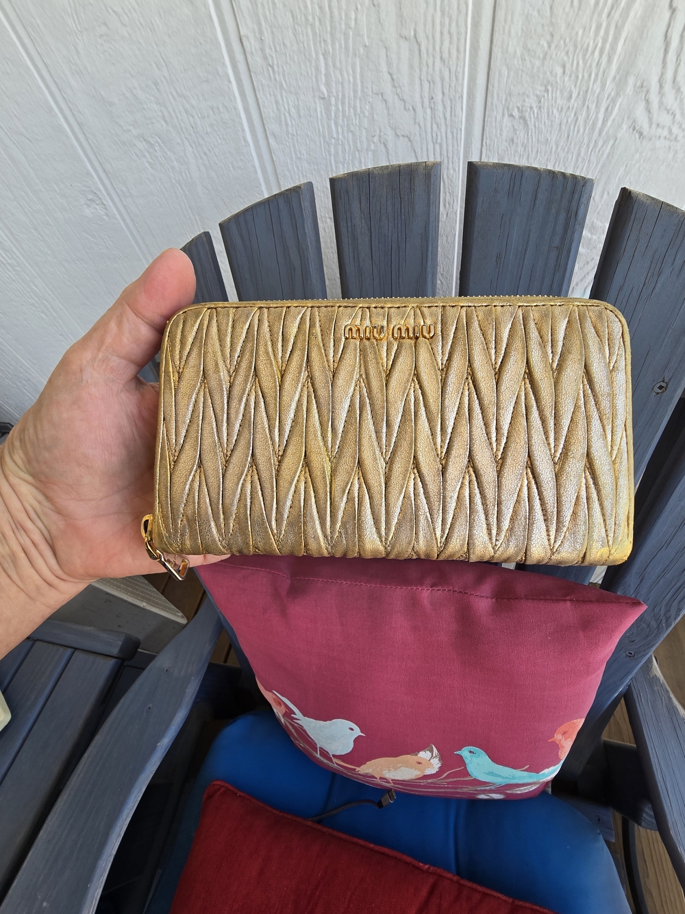 Miu Miu EUC Gold Matelassé Zip-Around Wallet 8x4.5" - Picture 10 of 10